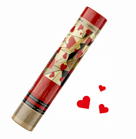 CM001 Пневмохлопушка 30 см конфетти-сердца (фольга) 100/1