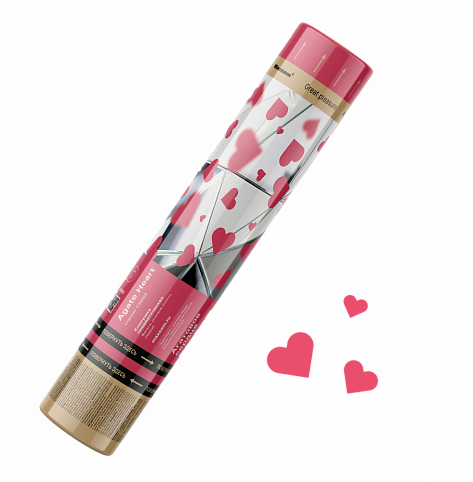 CM002 Пневмохлопушка 30 см конфетти-сердца (фольга, розовое золото) 100/1