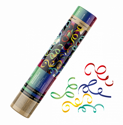 CM005 Пневмохлопушка 30 см конфетти-серпантин 1/100 (фольга цветна)