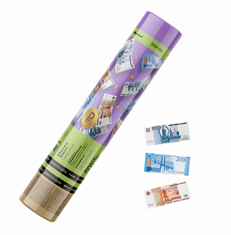 CM006 Пневмохлопушка 30 см конфетти-прямоугольники 1/100 (фольга, золото "рубли")