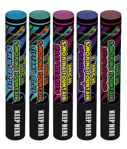 MA0511 Набор дымовых фонтанов mix2 (голуб./тиффани/малин./фиолетов./борд.) (фитиль, 60 сек) 1/40/5