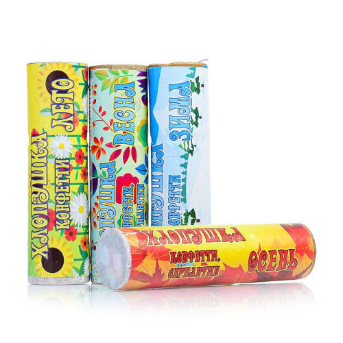 Хлопушка набор 100 мм "Времена года" (2 шт конфетти+2 шт серпантин) 1/124/4