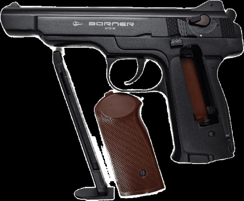 Пистолет пневматический "Borner" APS-S Black кал. 4,5 мм (пластик) /BBs